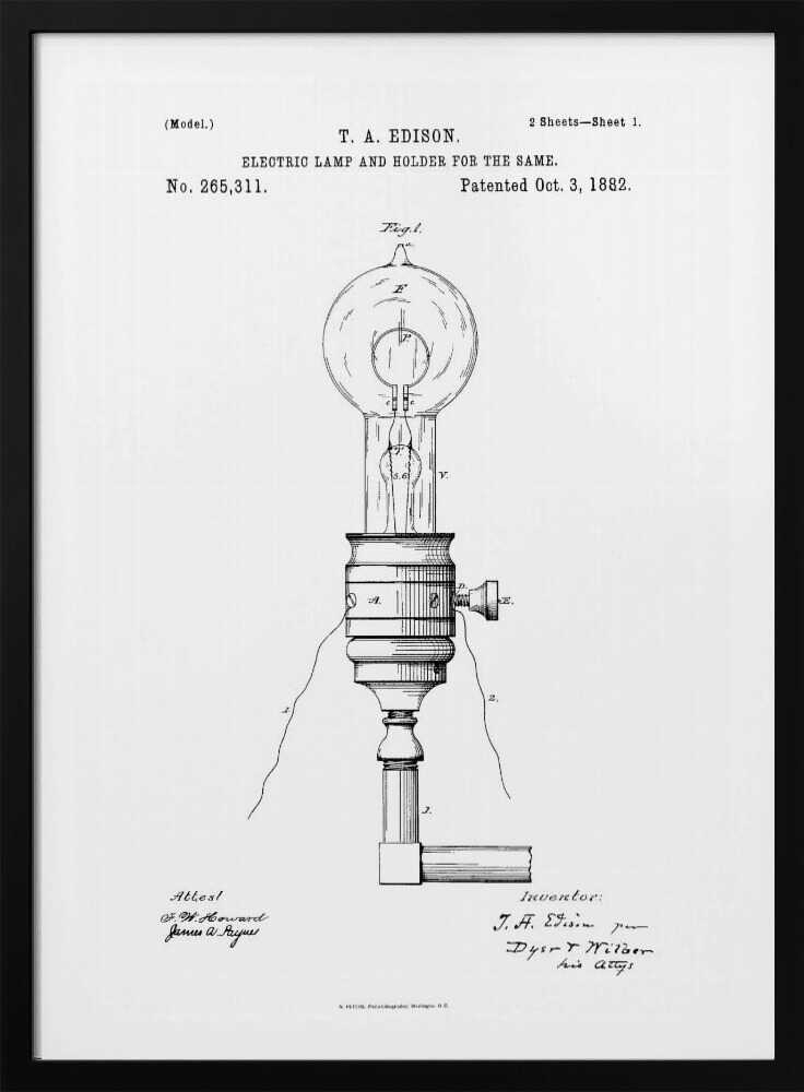 Electric Lamp Patent 1882 - Poster / Art Print