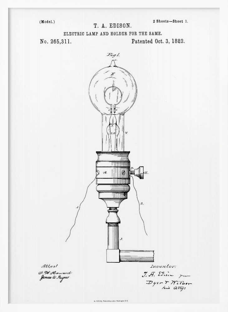 Electric Lamp Patent 1882 - Poster / Art Print