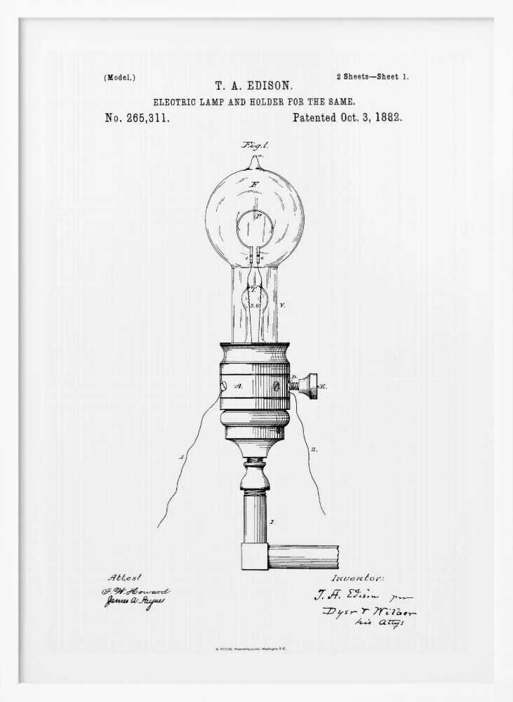 Electric Lamp Patent 1882 - Poster / Art Print