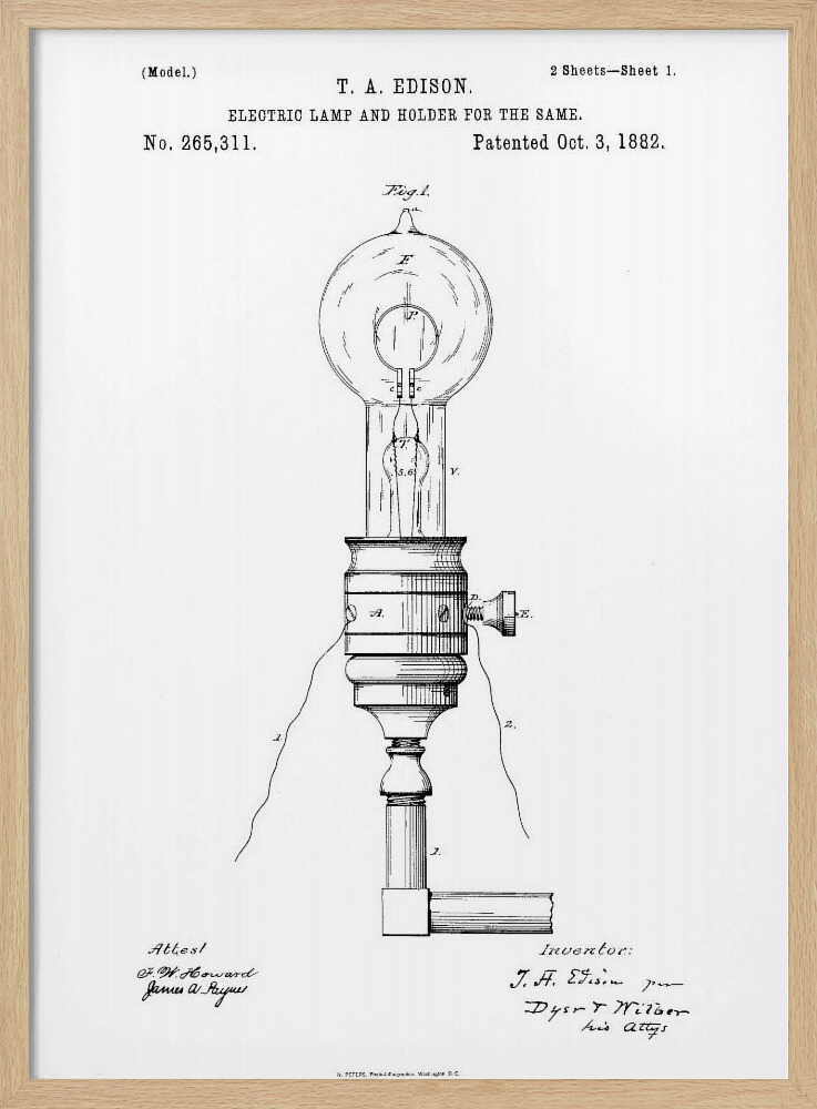 Electric Lamp Patent 1882 - Poster / Art Print