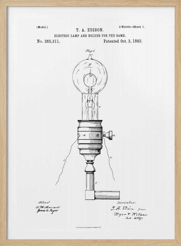 Electric Lamp Patent 1882 - Poster / Art Print