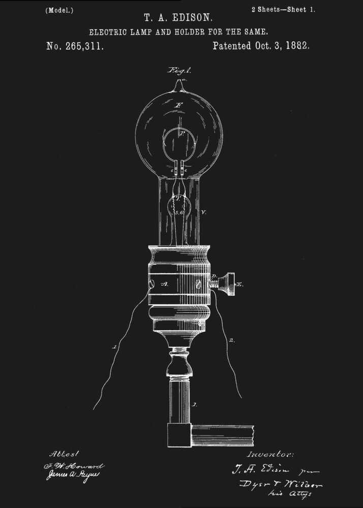 Electric Lamp Patent 1882 - Poster / Art Print