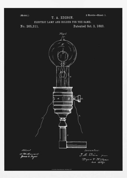 Electric Lamp Patent 1882 - Poster / Art Print