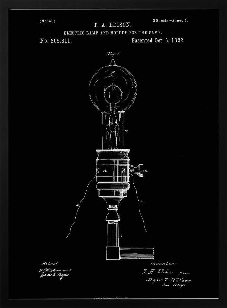 Electric Lamp Patent 1882 - Poster / Art Print