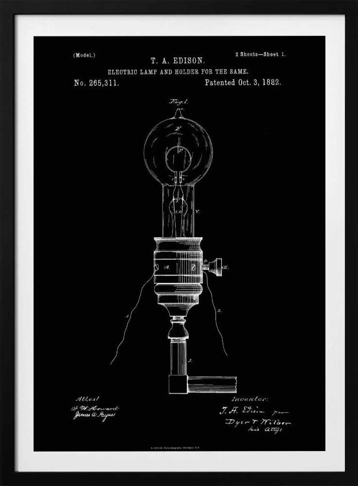 Electric Lamp Patent 1882 - Poster / Art Print