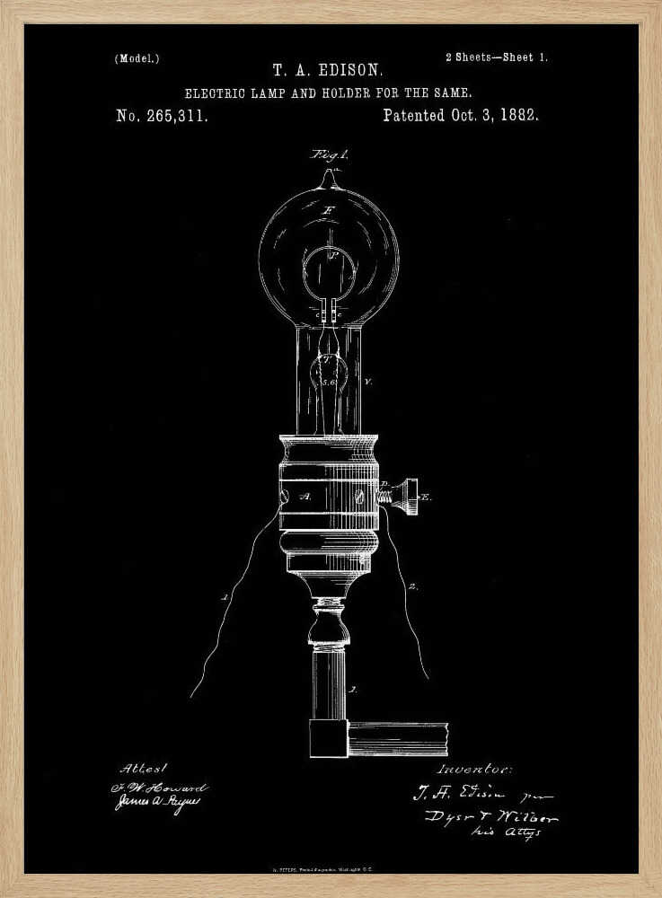 Electric Lamp Patent 1882 - Poster / Art Print