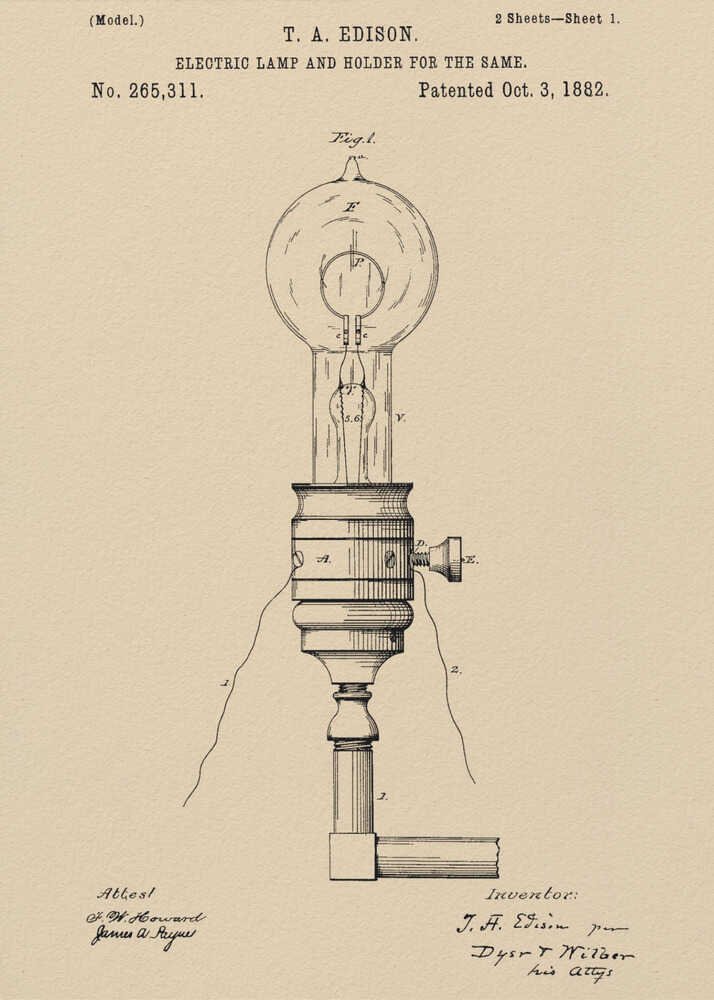 Electric Lamp Patent 1882 - Poster / Art Print