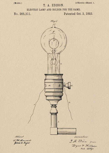 Electric Lamp Patent 1882 - Poster / Art Print