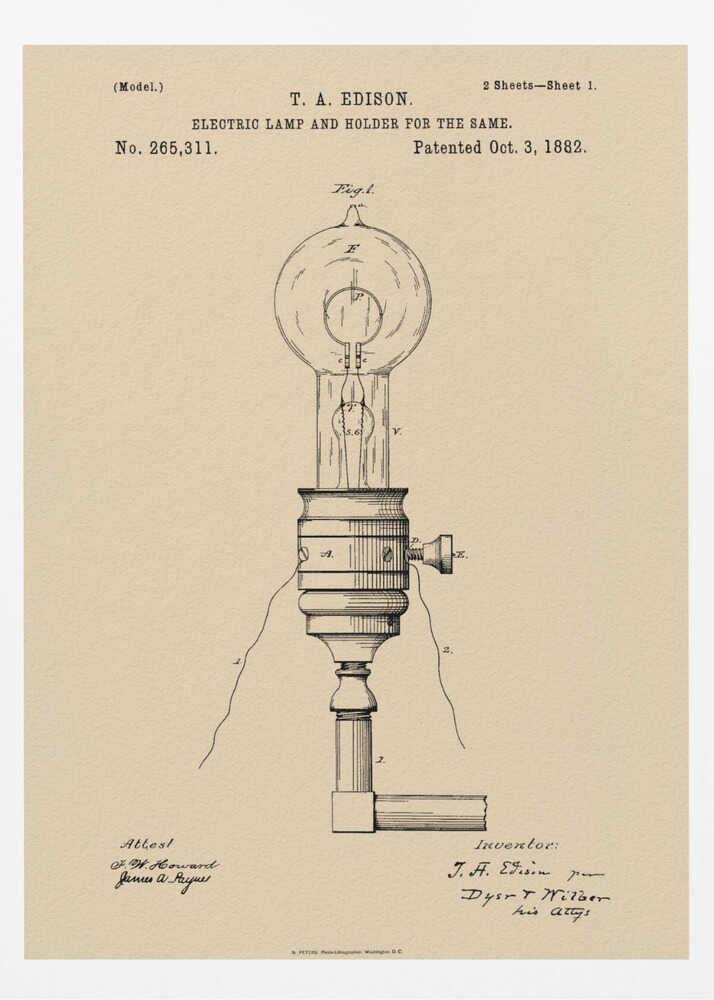Electric Lamp Patent 1882 - Poster / Art Print