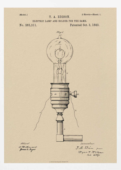 Electric Lamp Patent 1882 - Poster / Art Print