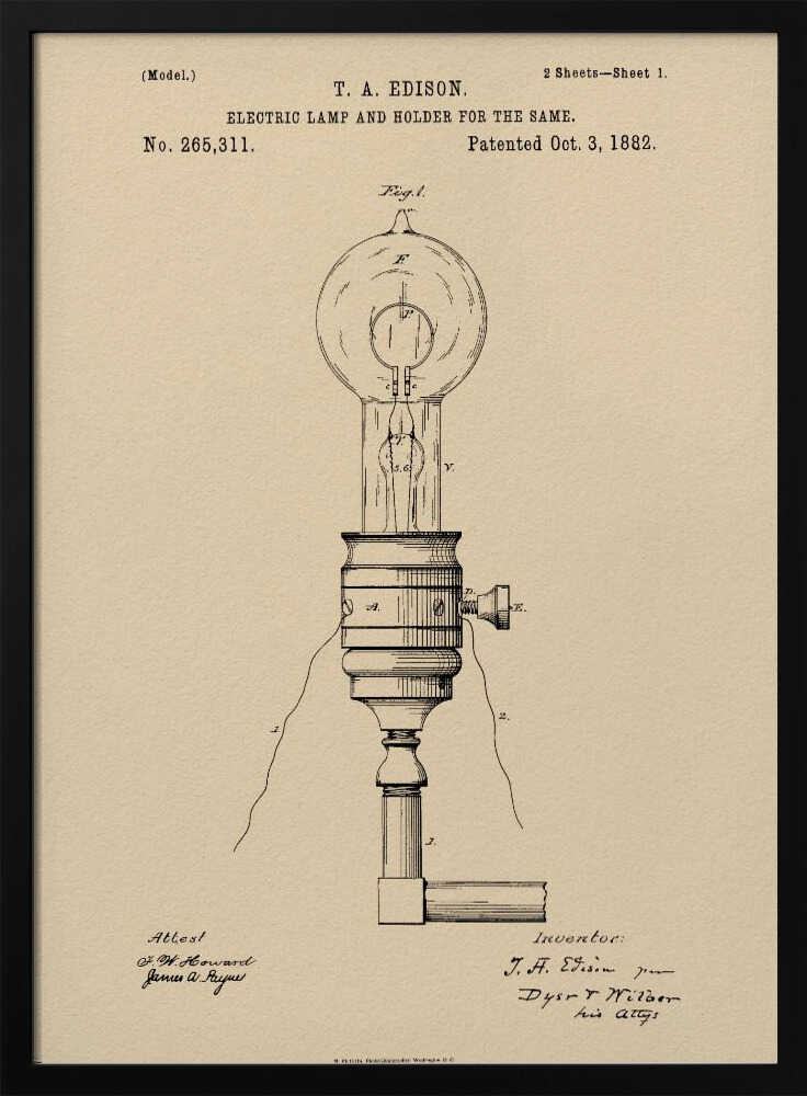 Electric Lamp Patent 1882 - Poster / Art Print