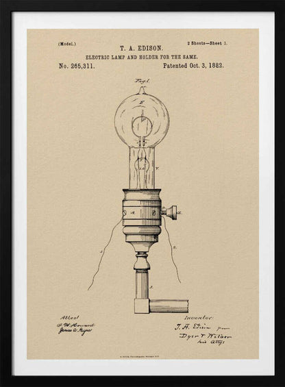 Electric Lamp Patent 1882 - Poster / Art Print