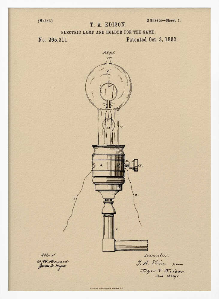 Electric Lamp Patent 1882 - Poster / Art Print