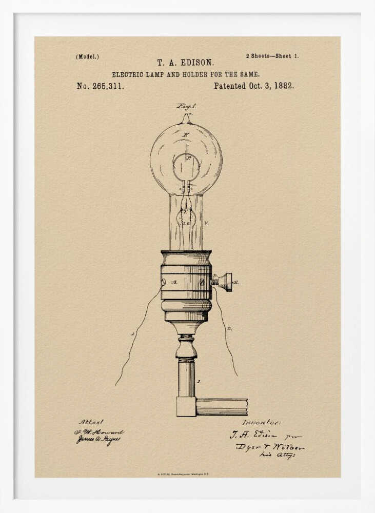 Electric Lamp Patent 1882 - Poster / Art Print