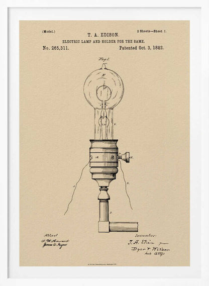 Electric Lamp Patent 1882 - Poster / Art Print