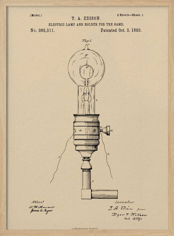 Electric Lamp Patent 1882 - Poster / Art Print