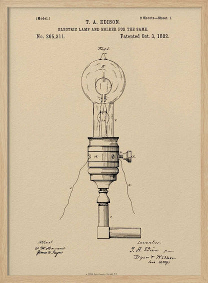 Electric Lamp Patent 1882 - Poster / Art Print