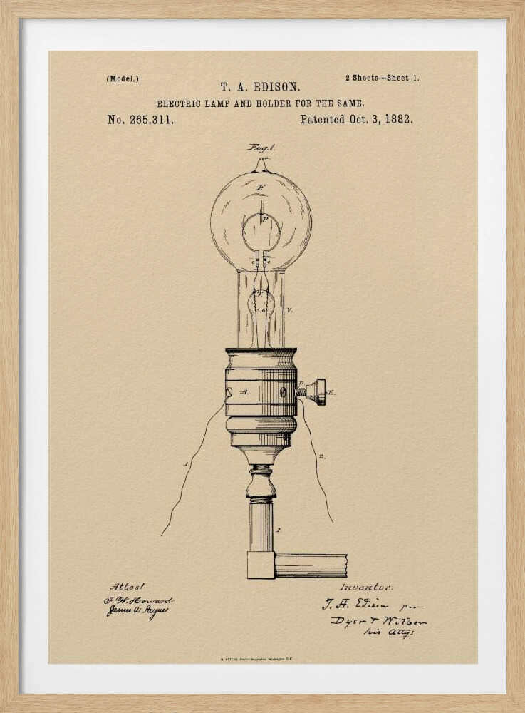 Electric Lamp Patent 1882 - Poster / Art Print
