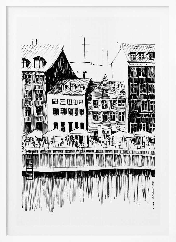 Nyhavn Canal: Copenhagen, Denmark City Drawing - Poster / Art Print