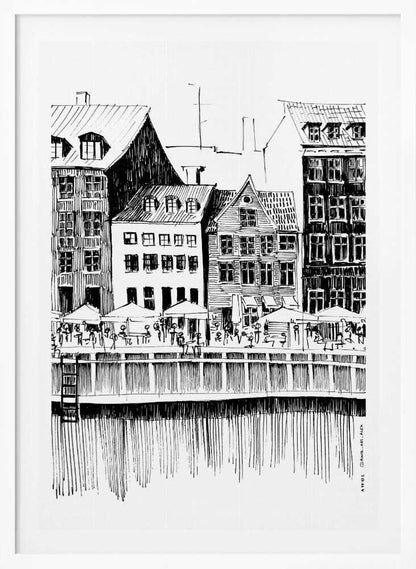 Nyhavn Canal: Copenhagen, Denmark City Drawing - Poster / Art Print