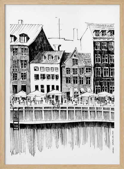Nyhavn Canal: Copenhagen, Denmark City Drawing - Poster / Art Print