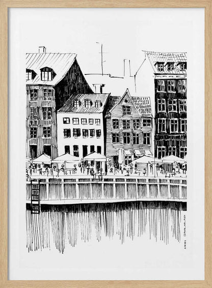 Nyhavn Canal: Copenhagen, Denmark City Drawing - Poster / Art Print