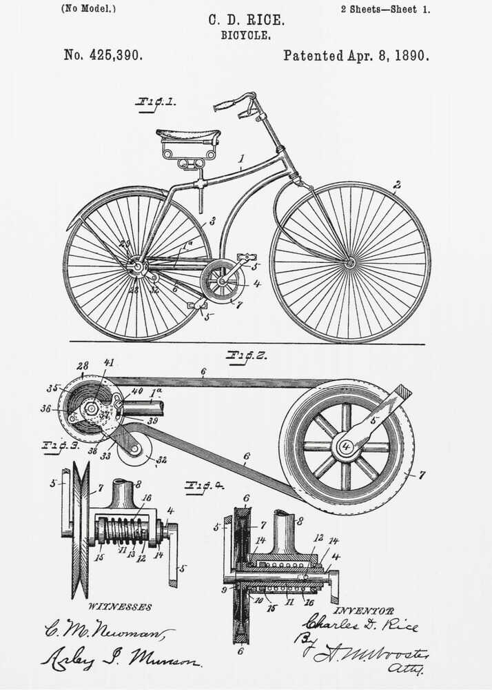 Bicycle Patent 1890 - Poster / Art Print