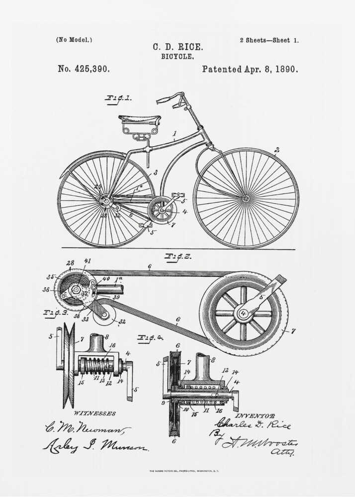 Bicycle Patent 1890 - Poster / Art Print