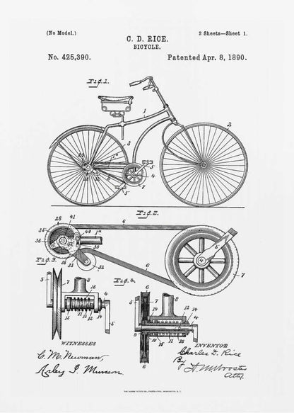 Bicycle Patent 1890 - Poster / Art Print
