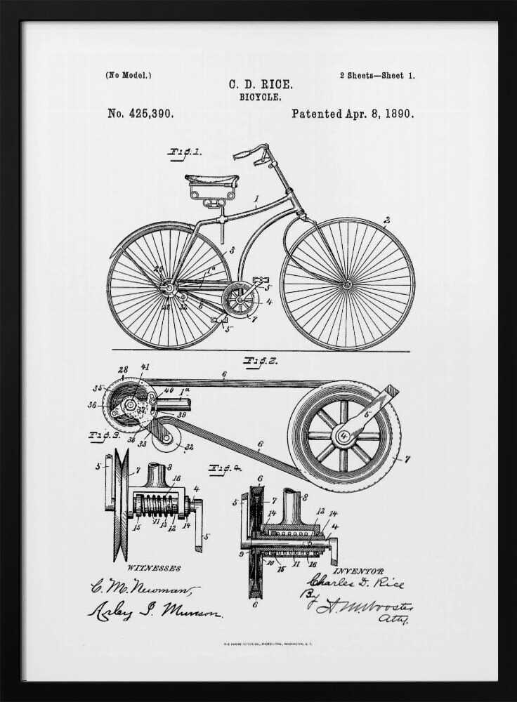 Bicycle Patent 1890 - Poster / Art Print