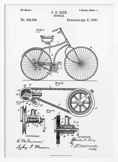 Bicycle Patent 1890 - Poster / Art Print