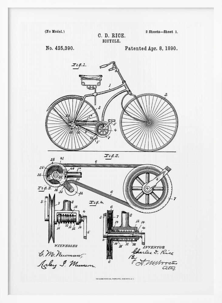 Bicycle Patent 1890 - Poster / Art Print