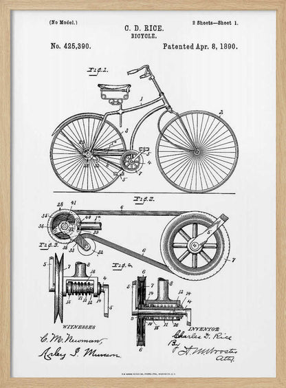 Bicycle Patent 1890 - Poster / Art Print