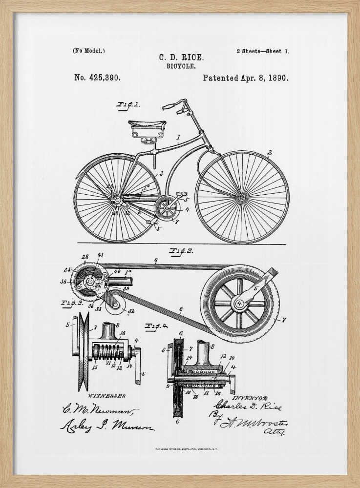Bicycle Patent 1890 - Poster / Art Print