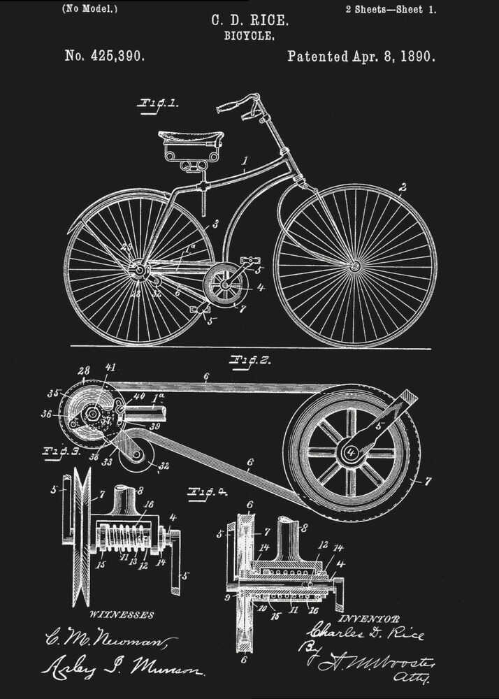 Bicycle Patent 1890 - Poster / Art Print