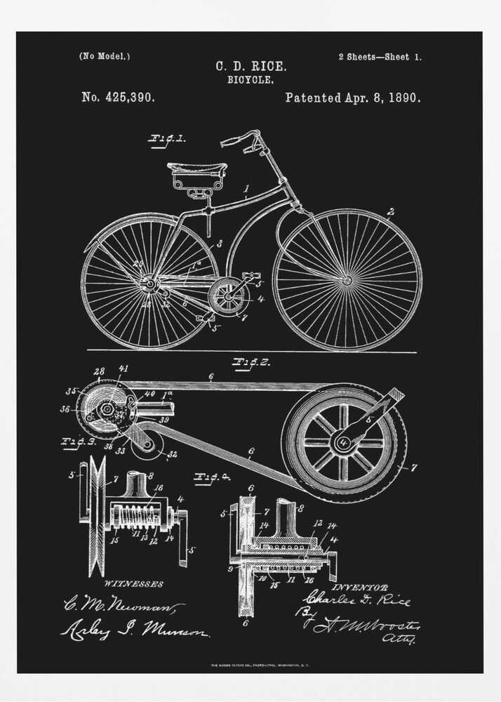 Bicycle Patent 1890 - Poster / Art Print
