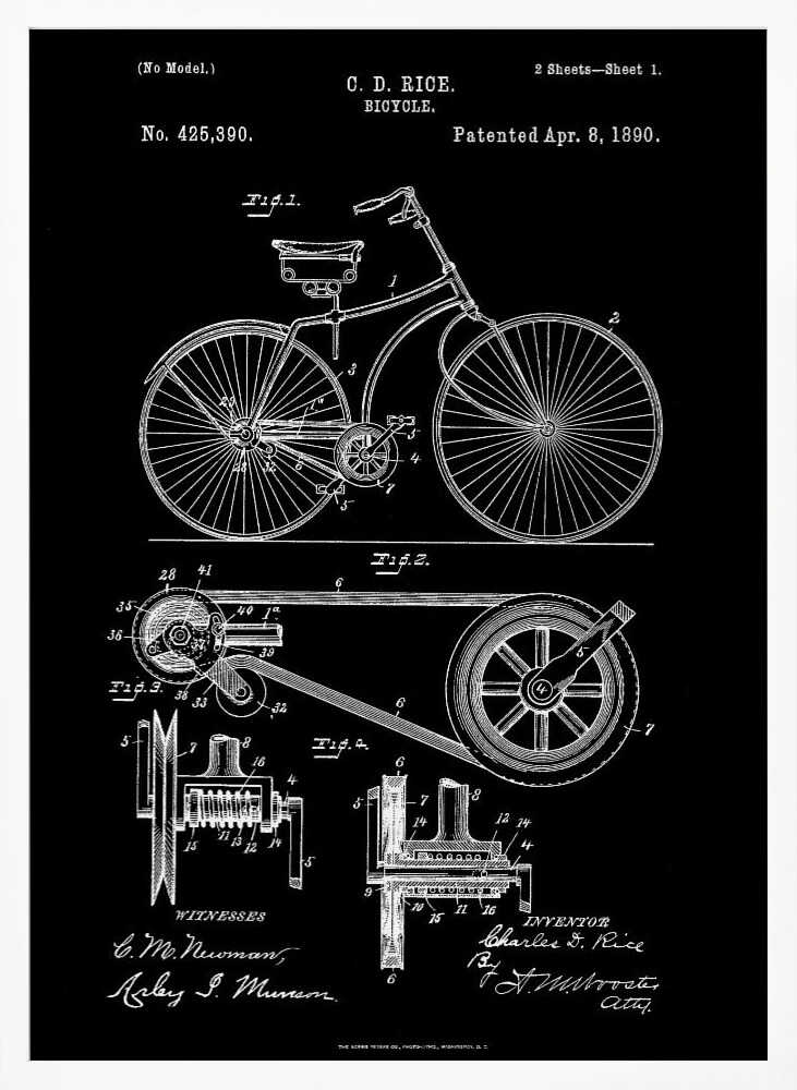 Bicycle Patent 1890 - Poster / Art Print