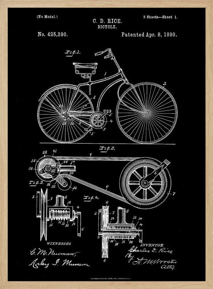 Bicycle Patent 1890 - Poster / Art Print