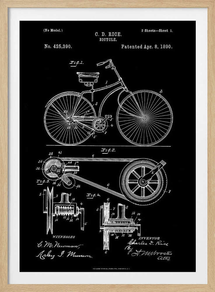 Bicycle Patent 1890 - Poster / Art Print