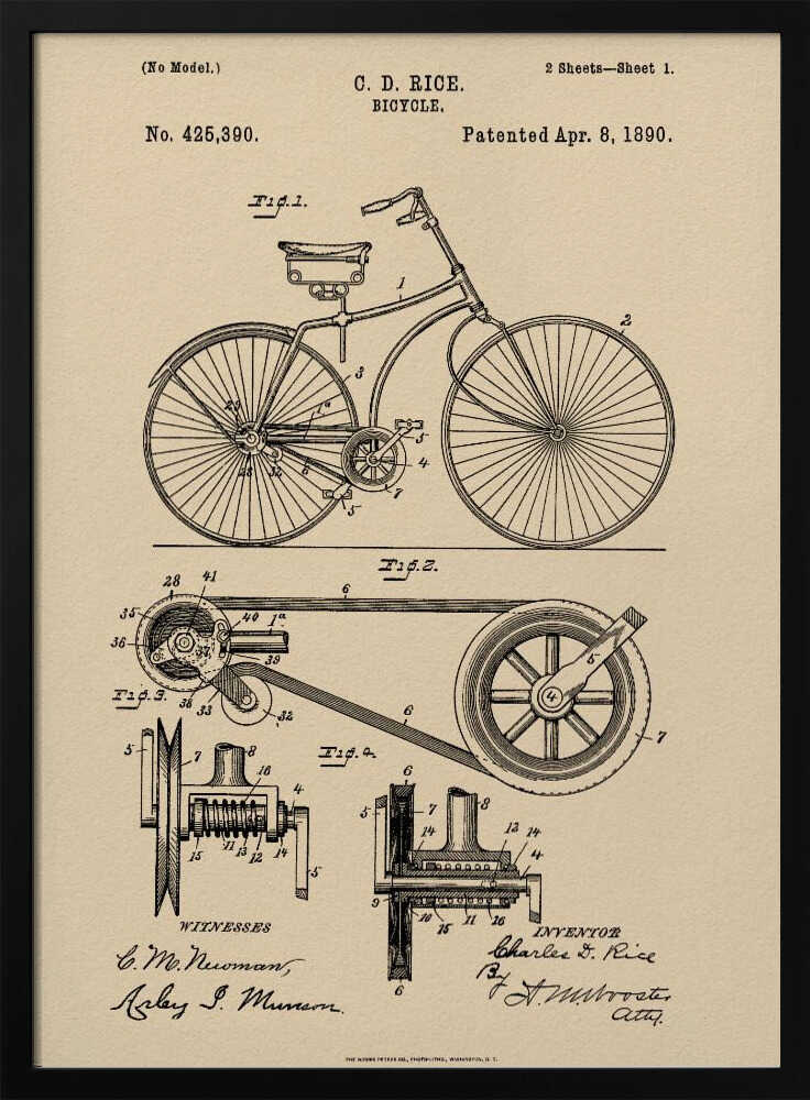 Bicycle Patent 1890 - Poster / Art Print