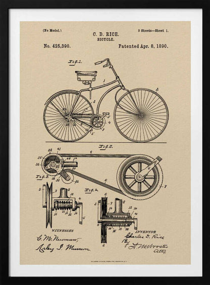 Bicycle Patent 1890 - Poster / Art Print
