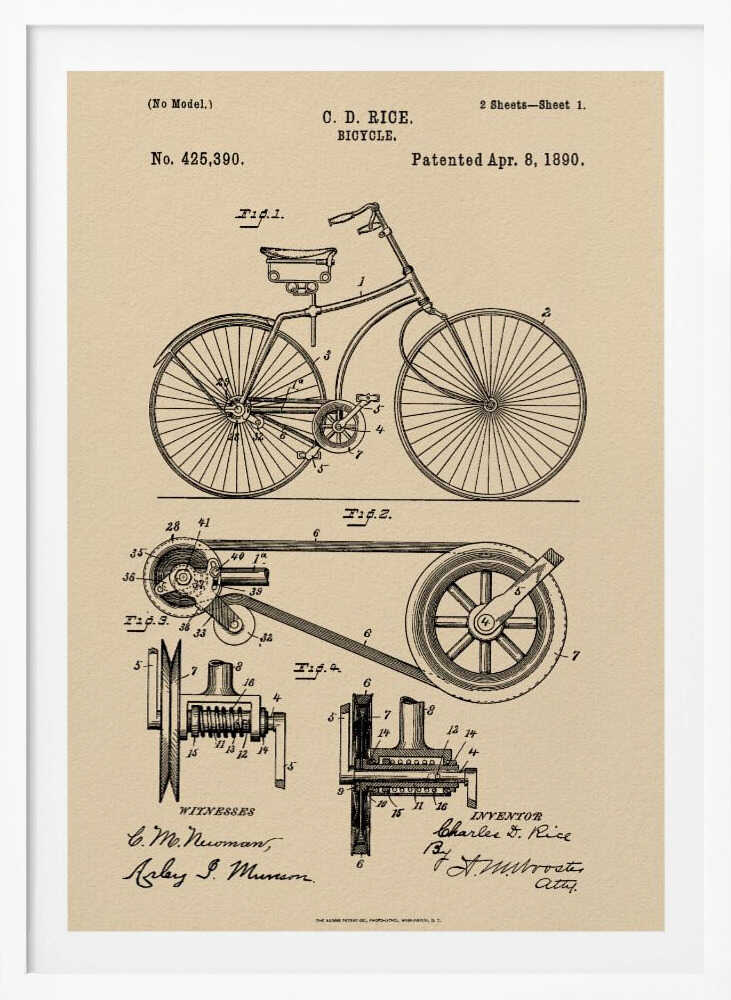 Bicycle Patent 1890 - Poster / Art Print