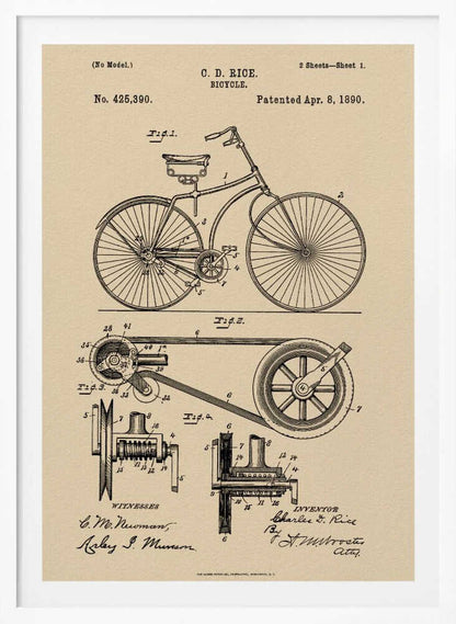 Bicycle Patent 1890 - Poster / Art Print