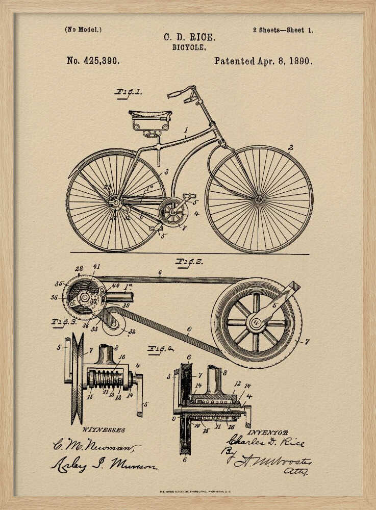 Bicycle Patent 1890 - Poster / Art Print