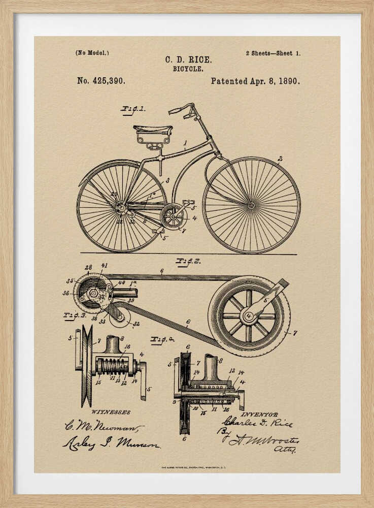 Bicycle Patent 1890 - Poster / Art Print