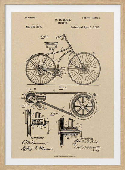 Bicycle Patent 1890 - Poster / Art Print