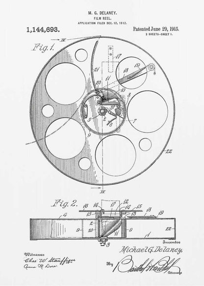 Film Reel Patent 1915 - Poster / Art Print