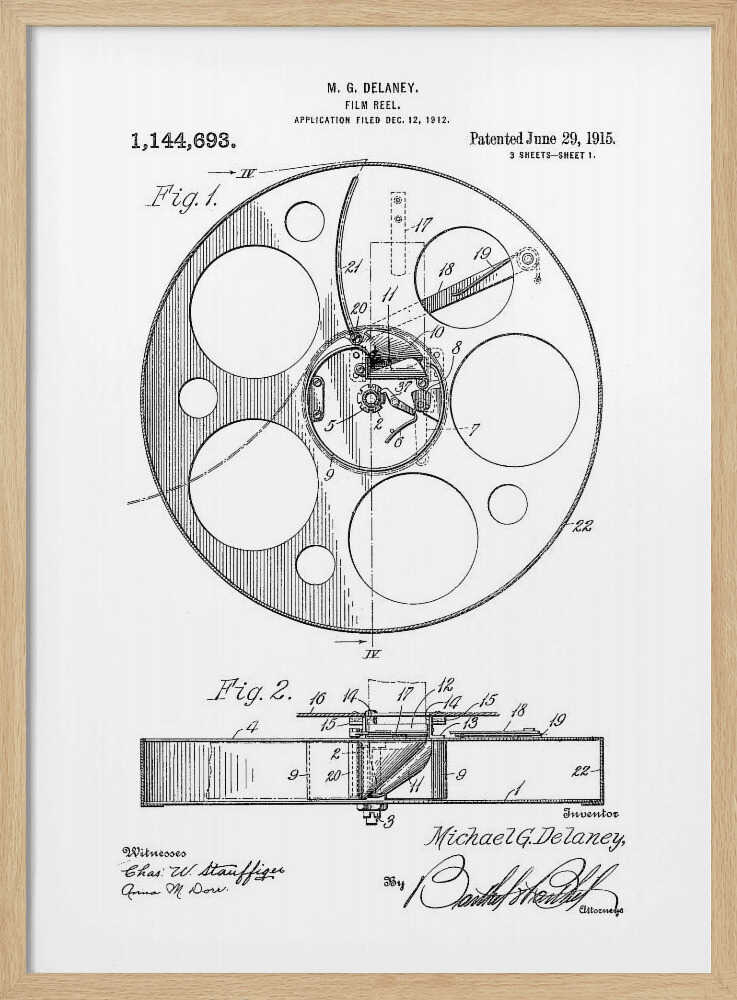 Film Reel Patent 1915 - Poster / Art Print