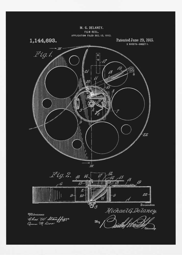 Film Reel Patent 1915 - Poster / Art Print
