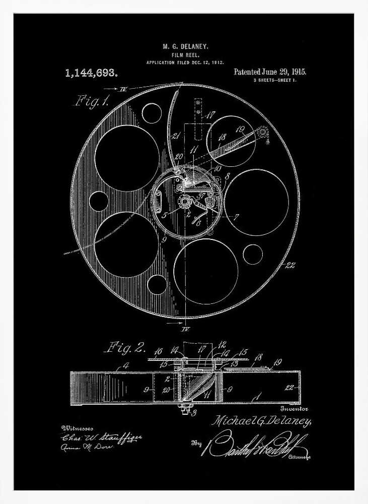 Film Reel Patent 1915 - Poster / Art Print